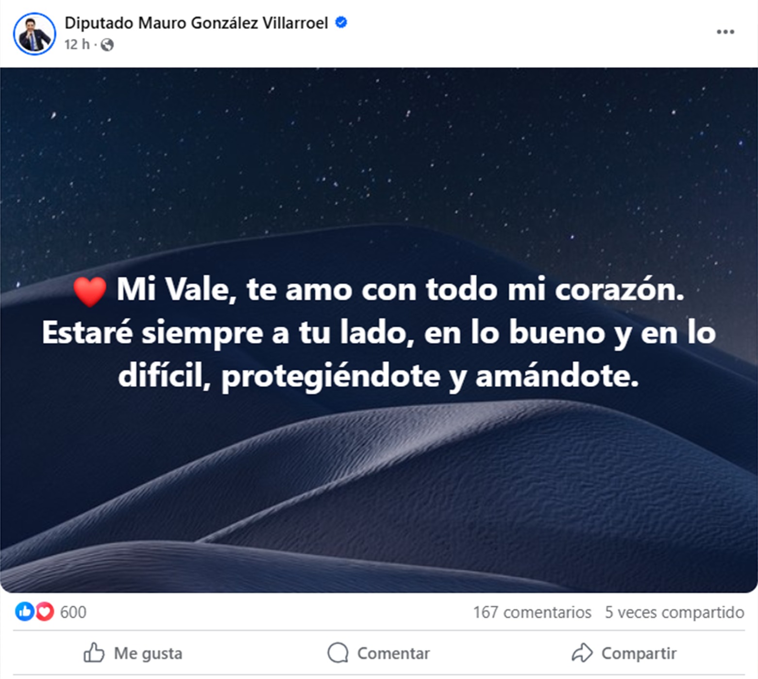 Mauro González y el  apoyo a su renunciada esposa a a la Junji «te amo con todo mi corazón»