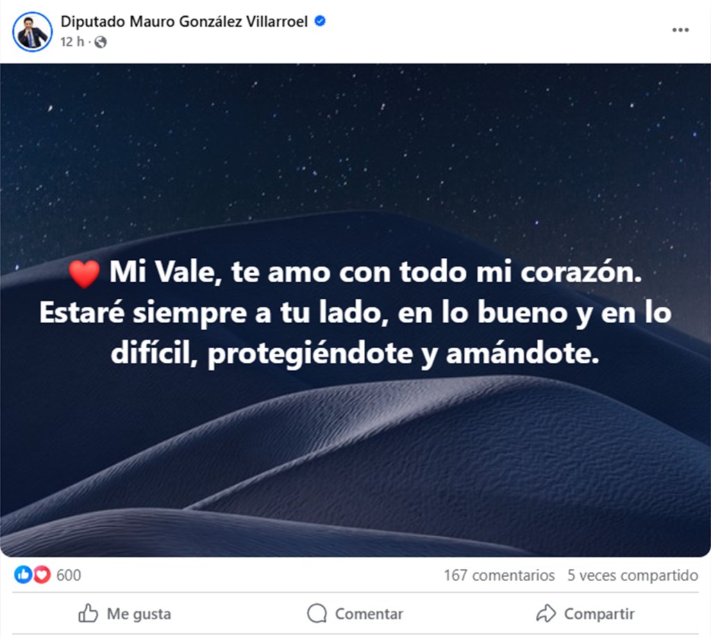 Mauro González y el  apoyo a su renunciada esposa a a la Junji «te amo con todo mi&nbsp;corazón»